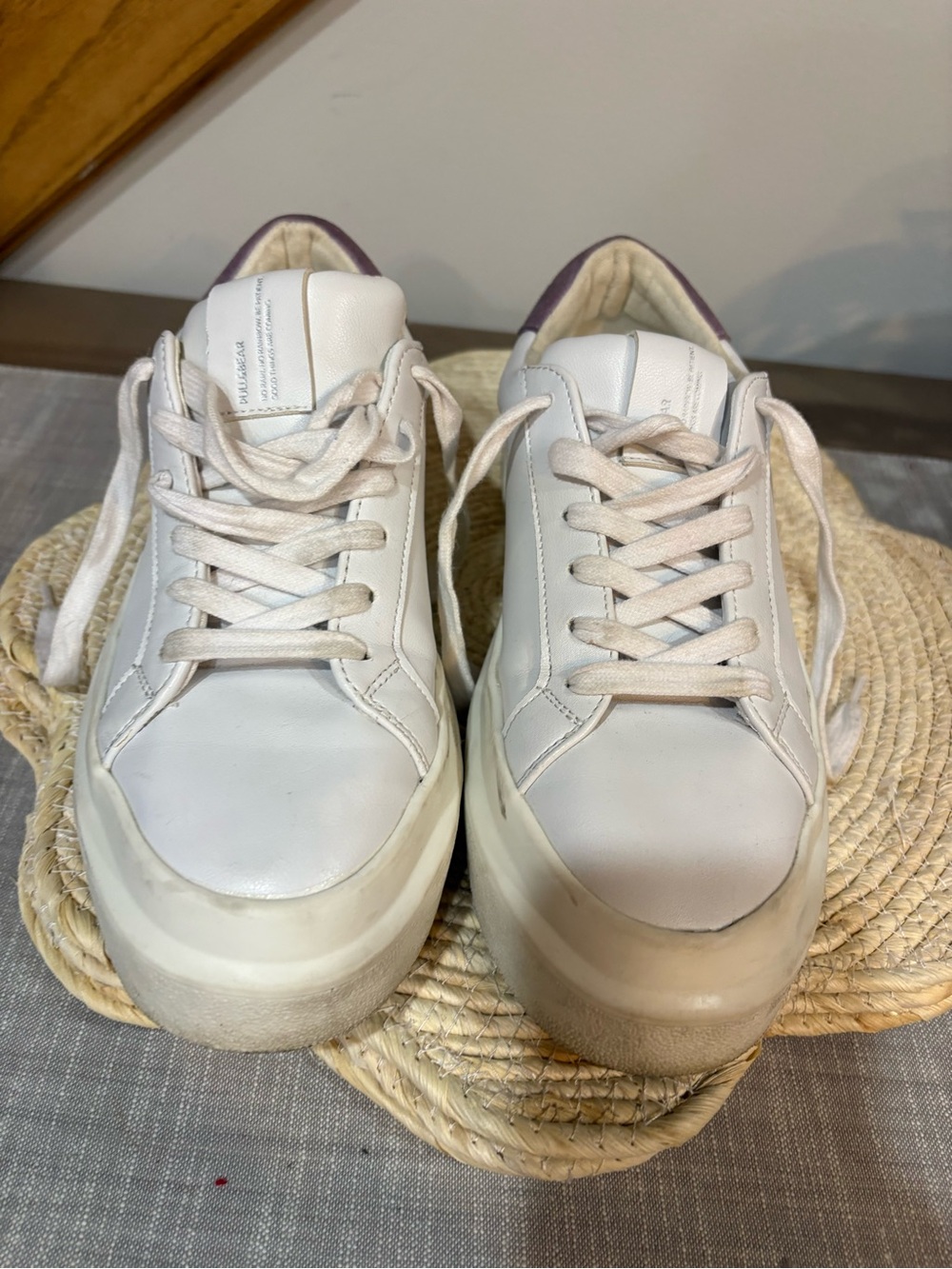Pull&Bear White Sneakers with Purple Logo Detail